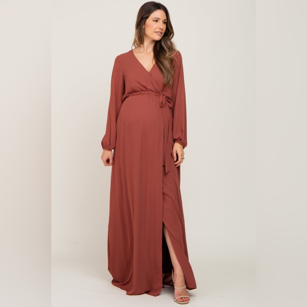 Pinkblush chiffon long sleeve side slit maxi dress nwt